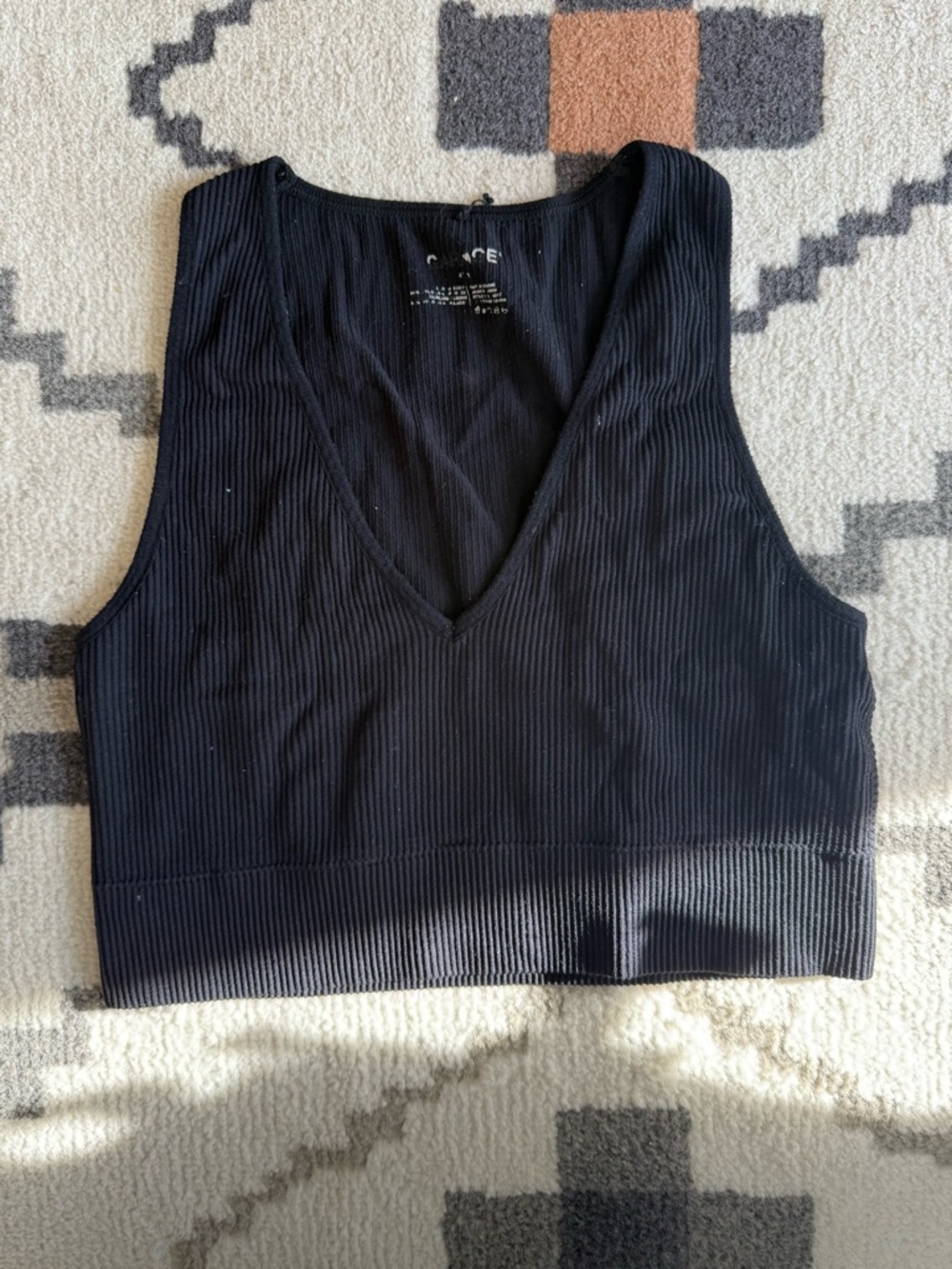 Garage Black Ribbed V-Neck Crop Top